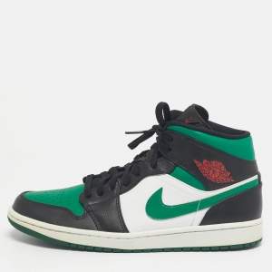 Pre Owned Air Jordans Multicolor Leather Jordan 1 Mid Green Toe Sneakers Size 45