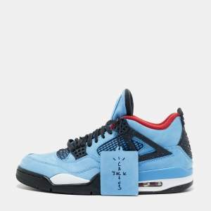 Pre Owned Air Jordans Blue Nubuck Leather Jordan 4 Retro Travis Scott Cactus Jack Sneakers Size 44.5