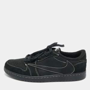 Pre Owned Air Jordans Black Nubuck Leather Jordan 1 Retro Low OG SP Travis Scott Black Phantom Sneakers Size 44.5