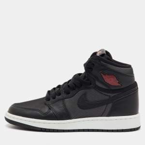 Pre Owned Air Jordans Black Leather and Fabric Jordan 1 Retro High OG GS Sneakers Size 36.5