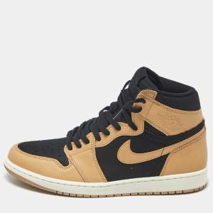 Pre Owned Air Jordans Jordan 1 Retro Heirloom Size 46 Beige/Black Leather and Canvas High Top Sneakers