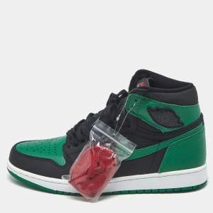 Pre Owned Air Jordans Jordan 1 Retro Pine Green Black Size 43 Black/Green Leather High Top Sneakers