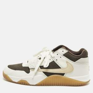 Pre Owned Air Jordans Jordan Jumpman Size 46 Two Tone Knit Fabric and Leather Jack TR Travis Scott Sail High Top Sneakers