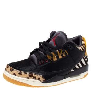 Air Jordan 3 Retro SE Black/Brown Calf Hair Animal Instinct Low Top Sneakers Size 41