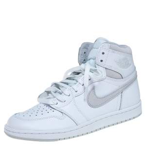 Air Jordan 1 White/Grey Leather And Suede Retro High 85 Sneakers Size 41