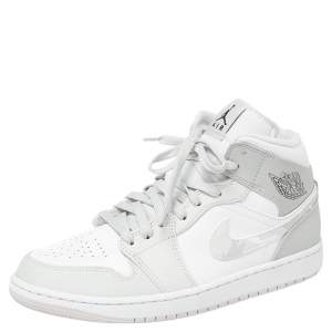 Air Jordan 1 Mid Grey/White Leather Camo Sneakers Size 42.5