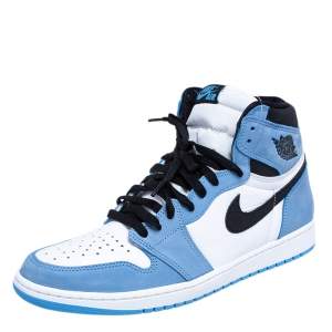 Nike Blue/White Leather Air Jordan 1 Retro University High Top Sneakers Size 45.5