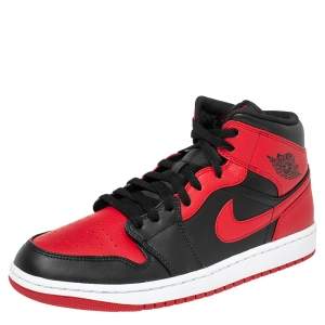 Air Jordans 1 Mid Red/Black Leather High Top Sneakers Size 44.5