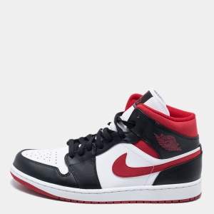 Air Jordan Black/Red Leather Air Jordan 1 Mid Sneakers Size 46 