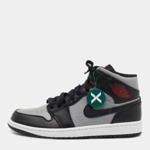 Air Jordan 1 Black/Grey Leather Mid Shadow Sneakers Size 43