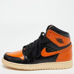Air jordan Orange/Black Leather 1Retro High Shattered Sneakers Size 40