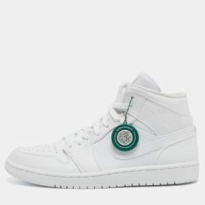 Pre Owned Air Jordans White Leather Air Jordan 1 Mid High Top Sneakers Size 42.5 