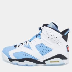 Pre Owned Air Jordans White/Blue leather Jordan-6-Retro Sneakers Size 42.5