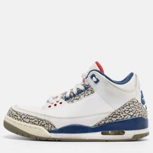 Air Jordans White Leather Jordan 3 True Blue Sneakers Size 42.5