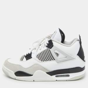 Air Jordans White/Black Leather Jordan 4 Retro Military Black Sneakers Size 42.5