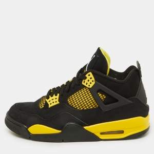 Air Jordans Black Nubuck Leather Jordan 4 Retro Thunder Sneakers Size 43
