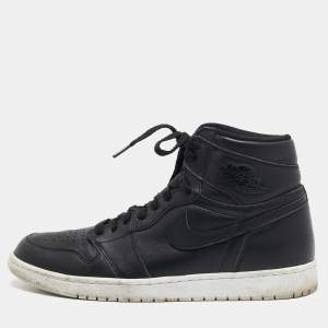 Air Jordan x Nike Black Leather Air Jordan 1 Retro High Sneakers Size 45.5