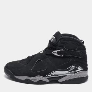 Pre Owned Air Jordan Black Nubuck Leather Jordan 8 Retro Chrome Sneakers Size 45