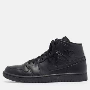Air Jordans Black Leather Air Jordan 1 High Top Sneakers Size 44