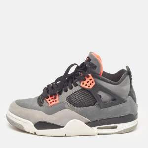 Pre Owned Air Jordans Grey Durabuck Leather Jordan 4 Retro Infrared Sneakers Size 44