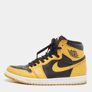Air Jordans Yellow/Black Leather Air Jordan 1 High Top Sneakers Size 43