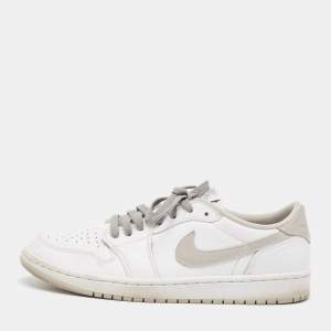 Pre Owned Air Jordans White Leather Air Jordan 1 Lace Up Sneakers Size 44