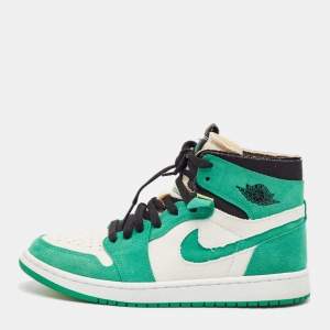 Air Jordans Green Suede and Leather 1 Retro High Zoom Sneakers Size 43