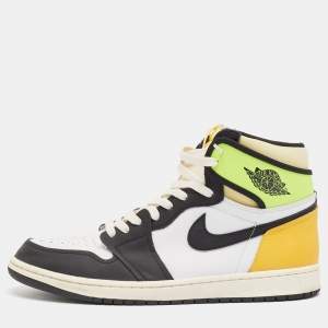 Air Jordans Multicolor Leather Jordan 1 Retro High White Black Volt University Gold Sneakers Size 45.5