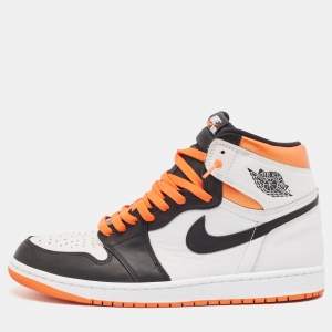 Air Jordans Multicolor Leather Jordan 1 Retro High Electro Orange Sneakers Size 45.5