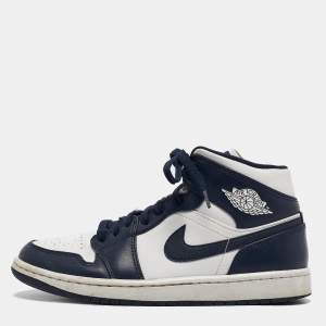 Air Jordans Blue/White Leather Jordan 1 Mid Obsidian Sneakers Size 41