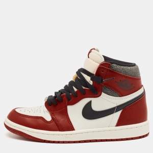 Pre Owned Air jordan Red/Black Leather 1Retro High Shattered Sneakers Size 40