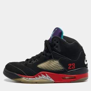 Jordan Black Nubuck Leather Air Jordan 5 Retro Supreme High Top Sneakers Size 40
