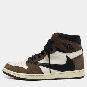 Air Jordans White/Brown Leather and Suede Jordan 1 Retro High OG SP Travis Scott Mocha Sneakers Size 44.5