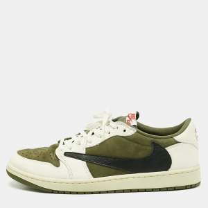 Air Jordans Multicolor Nubuck and Leather Jordan 1 Retro Low OG SP Travis Scott Medium Olive Sneakers Size 46