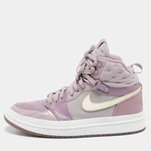 Air Jordans Purple/Grey Fabric and Leather Air Jordan 1 High Top Sneakers Size 41