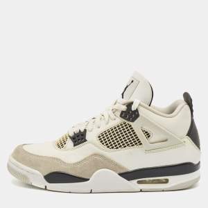 Air Jordans White/Black Leather Jordan 4 Retro Military Black Sneakers Size 45
