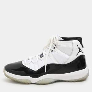 Air Jordan White/Black Patent And Canvas Jordan-11-Retro High Top Sneakers Size  44.5