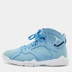 Pre Owned Air Jordans Blue Durabuck Leather Jordan 7 Retro Pantone Sneakers Size 45.5