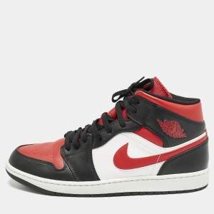 Air Jordans Multicolor Leather Jordan 1 Mid Gym Red Black White Sneakers Size 47.5