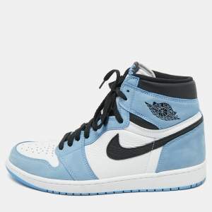 Air Jordans Blue/White Suede and Leather Jordan 1 Retro High OG University Blue Sneakers Size 46