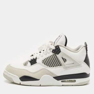 Air Jordans White/Black Leather and Suede Jordan 4 Retro Military Black Sneakers Size 44