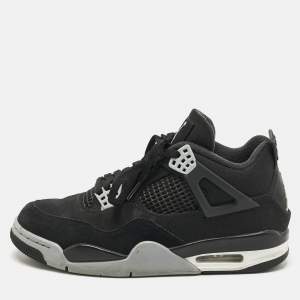 Pre Owned Air Jordans Black Canvas and Suede Jordan 4 Retro SE Black Sneakers Size 41