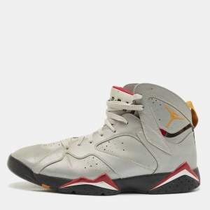 Air Jordans Silver Faux Leather Jordan 7 Retro Reflections of a Champion Sneakers Size 47.5