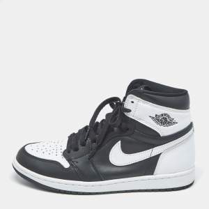 Air Jordans Black Leather Jordan 1 Retro High OG Black White Sneakers Size 41