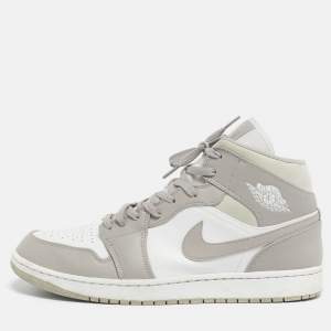 Pre Owned Air Jordans Multicolor Leather Jordan 1 Mid Linen Sneakers Size 47.5