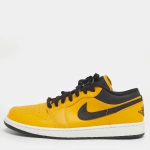 Pre Owned Air Jordans Yellow/Black Leather Jordan 1 Low University Gold Sneakers Size 45.5