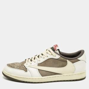 Pre Owned Air Jordans Multicolor Leather Jordan 1 Retro Low OG SP Travis Scott Reverse Mocha Sneakers Size 45.5