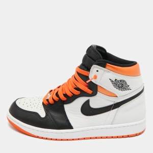 Pre Owned Air Jordans Multicolor Leather Jordan 1 Retro High Electro Orange Sneakers Size 45.5