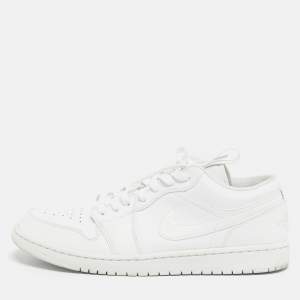 Pre Owned Air Jordans White Leather Jordan 1 Low Triple White Sneakers Size 45