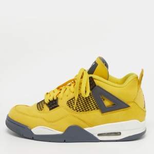 Pre Owned Air Jordans Yellow Nubuck Leather Jordan 4 Retro Lightning Sneakers Size 44